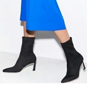 Stuart Weitzman Black Suede Leather Sock Boots Heels Size 6